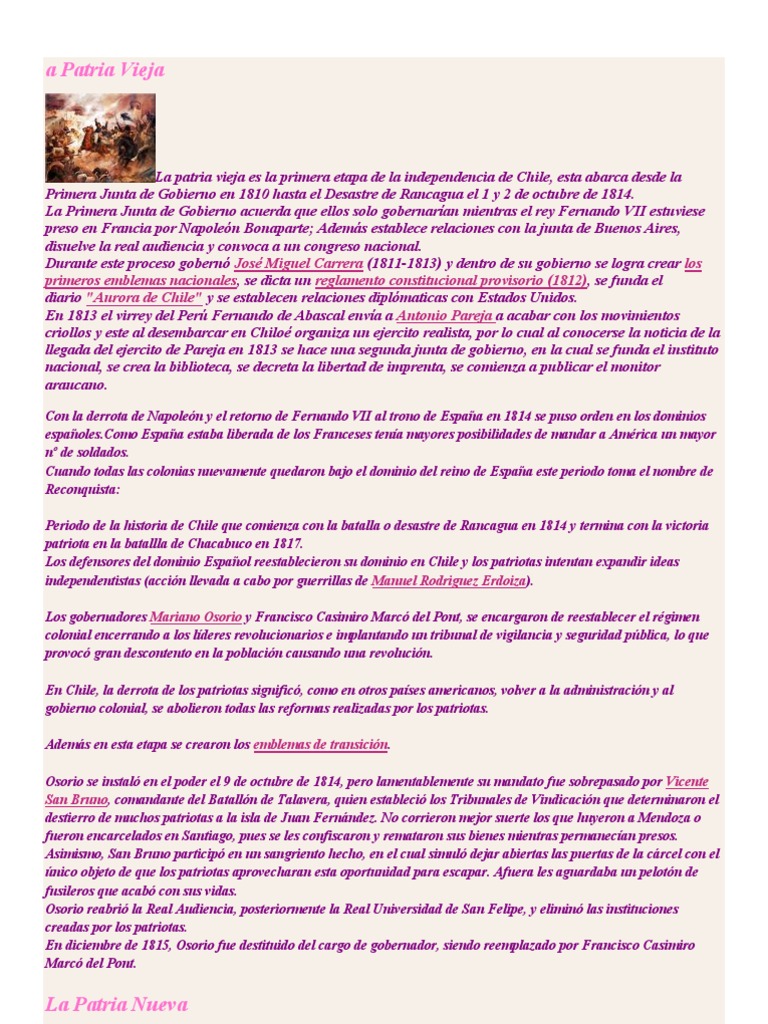 Resumen de la Patria Vieja en Chile | PDF | Chile | América del Sur