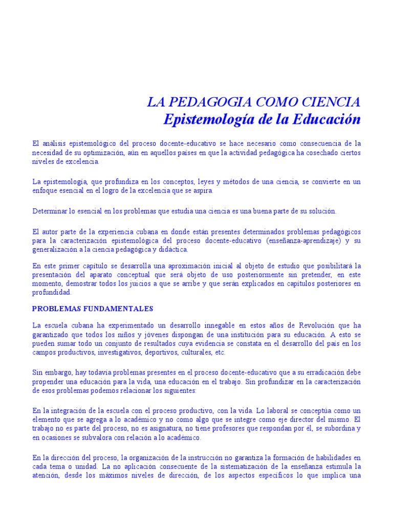 La Pedagogia Como Ciencia Epistemologia de La Educacion | PDF | Science ...