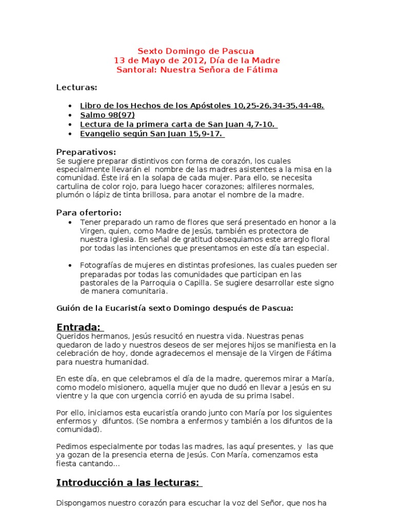 Guion Misa Dia de La Madre | eucaristía | Creencia ...