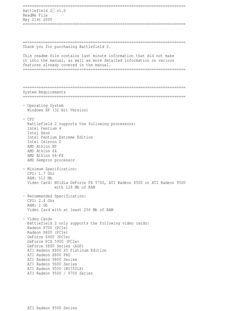 Battlefield 2 v1.0 ReadMe Guide | PDF | Advanced Micro Devices | File ...