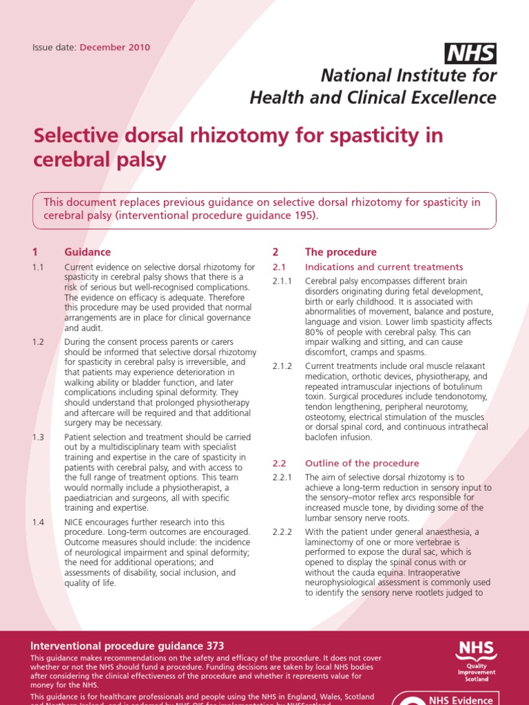 Selective Dorsal Rhizotomy For Spasticity in Cerebral Palsy NHS PDF