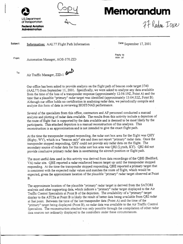 T8 B3 FAA GL Region FDR - AA 77 Radar Info Emails Withdrawal Notice ...