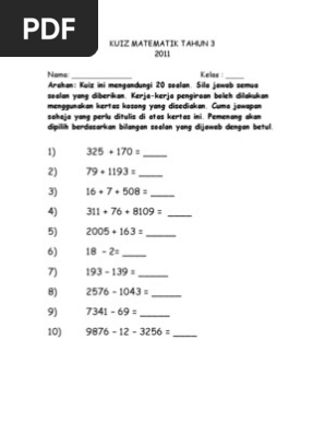 Kuiz Matematik Tahun 3 Pdf