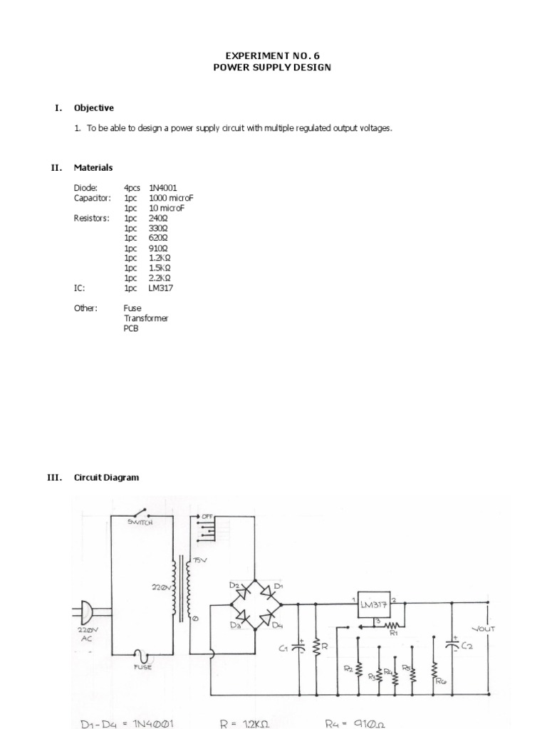 Experiment No. 6 Power Supply Design PDF