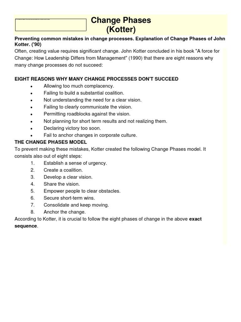 Change Phases (Kotter) | PDF | Business