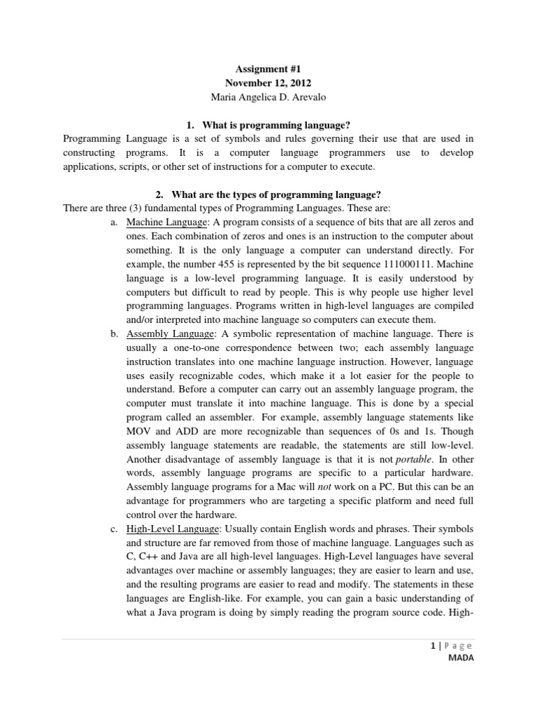 Assignment - Programming Language | PDF | Programming Language ...