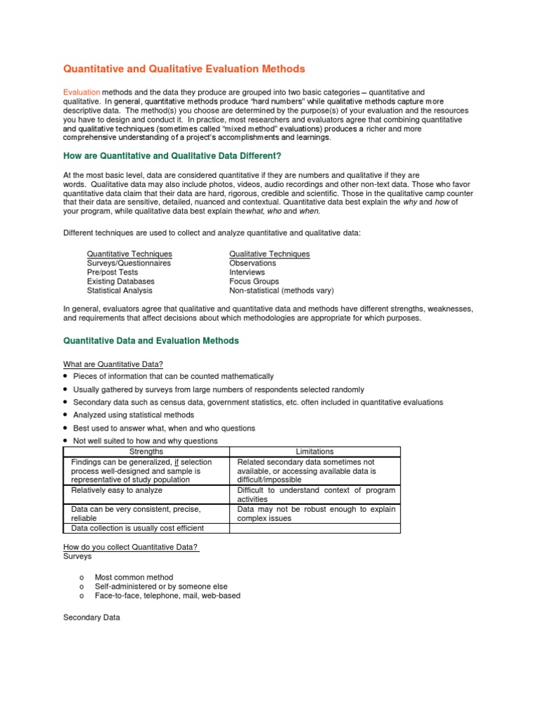 Quantitative and Qualitative Evaluation Methods | PDF | Qualitative ...