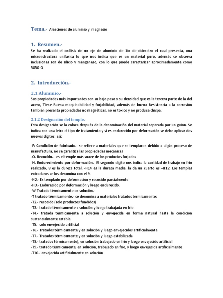 Aleaciones de Aluminio y Magnesio | PDF | Tratamiento a base de calor ...