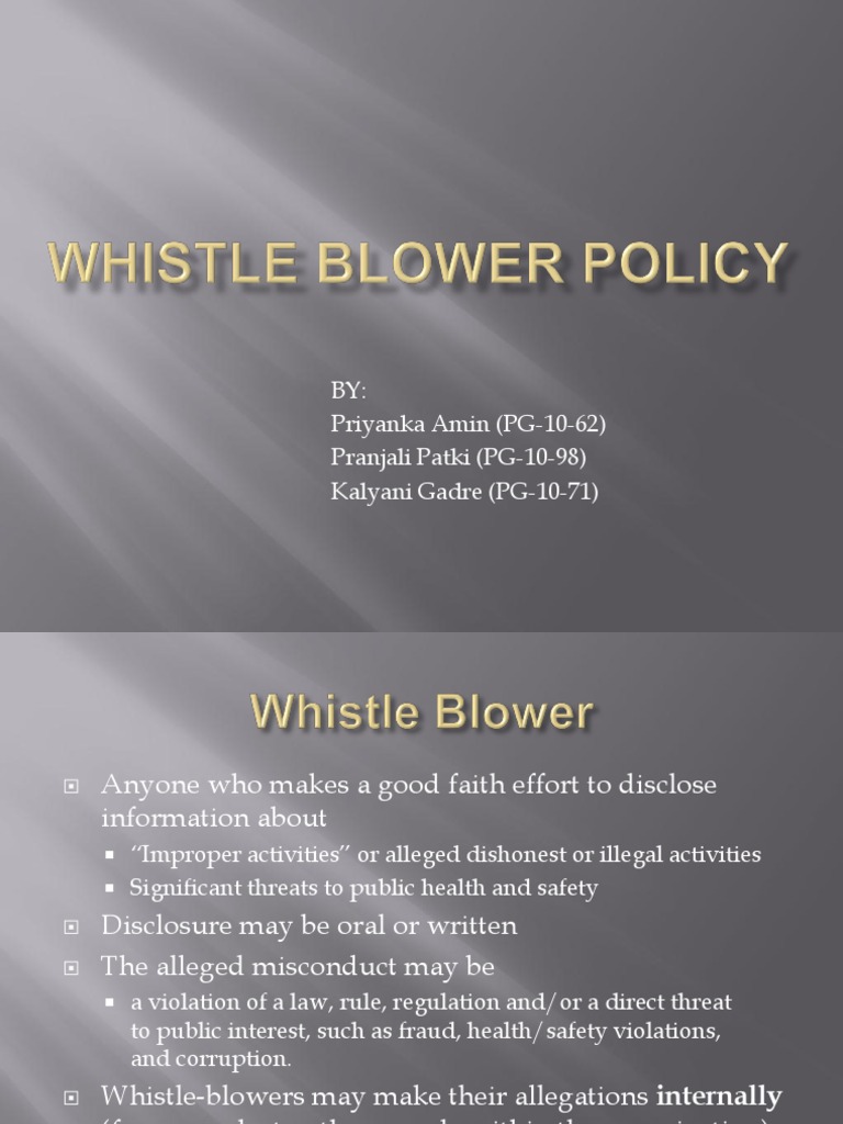 Whistle Blower Policy PDF Whistleblower Applied Ethics