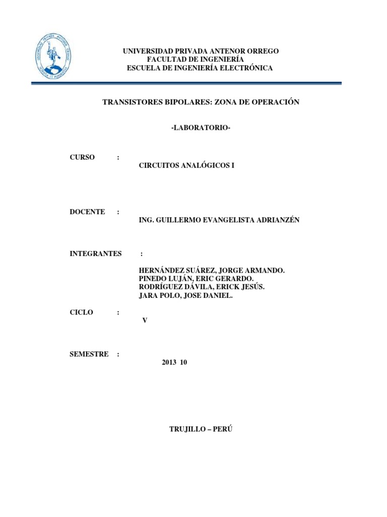 Informe Laboratorio BJT Zonas de Operación PDF Transistor de unión