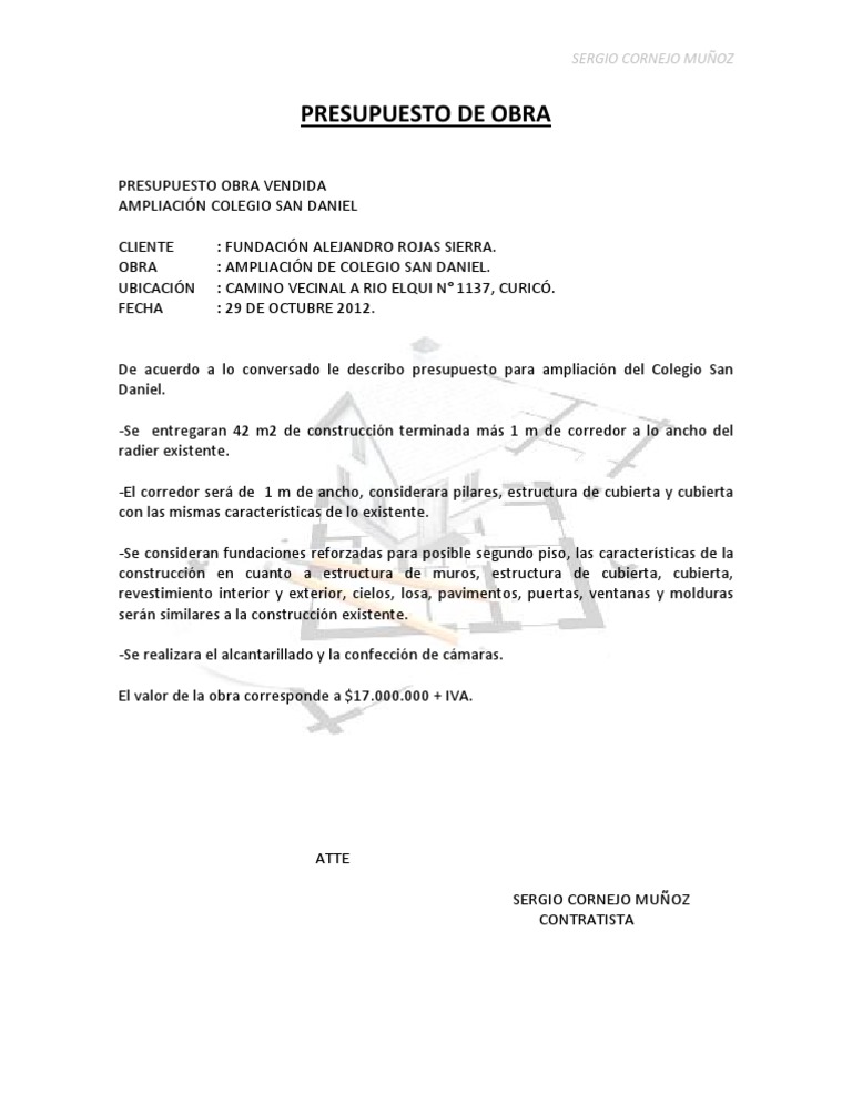 Carta Presupuesto Obra