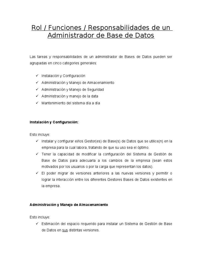 Rol de Un DBA | PDF | Servidor (Computación) | Apoyo