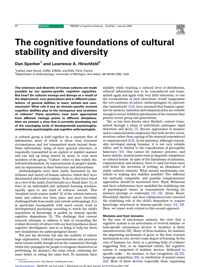 The Cognitive Foundations of Cultural Stability and Diversity | PDF