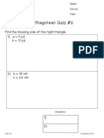 Pythagorean Quiz #2: Find The Missing Side of The Right Triangle. 1) - A 5 Yd B 11 Yd