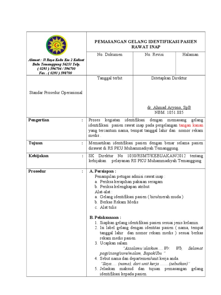 SPO Pemasangan Gelang Identitas