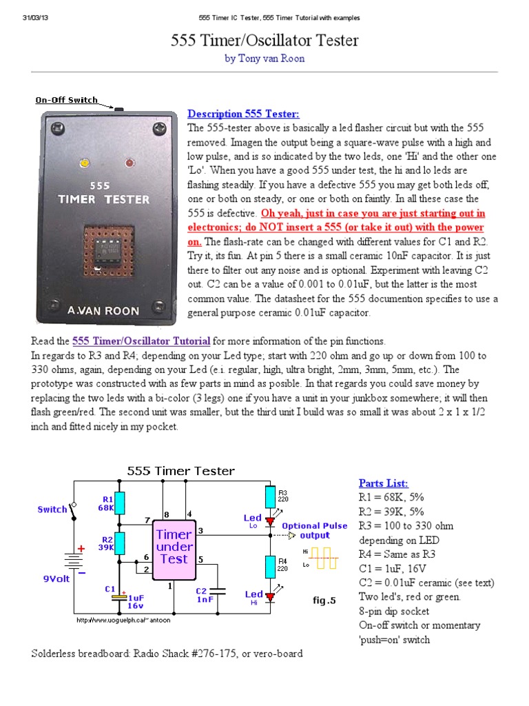 555 Timer IC Tester, 555 Timer Tutorial With Examples | PDF