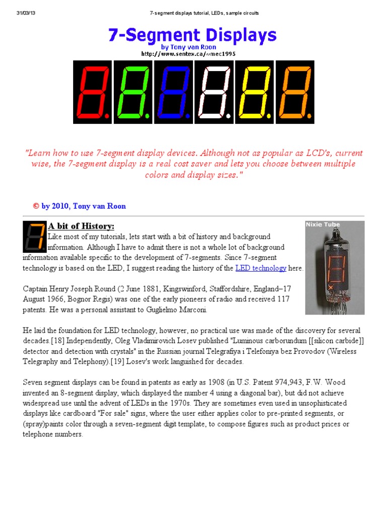 7-Segment Displays Tutorial, LEDs, Sample Circuits | Download Free PDF ...