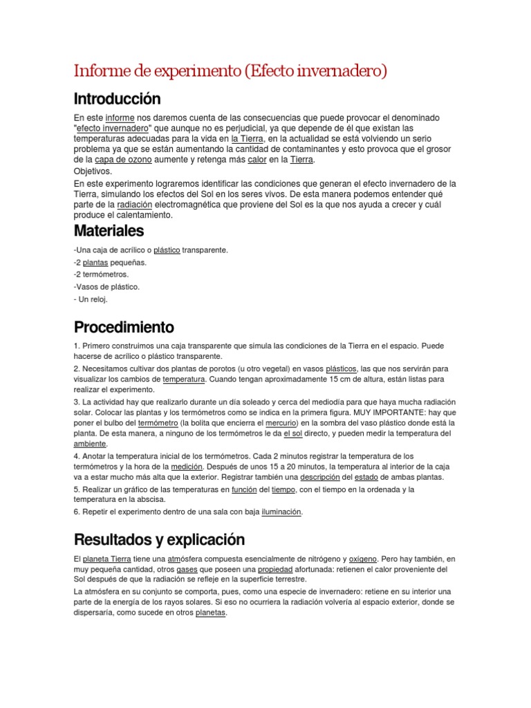 Informe De Experimento Invernadero Dom Prueba Gratuita De 30 D as