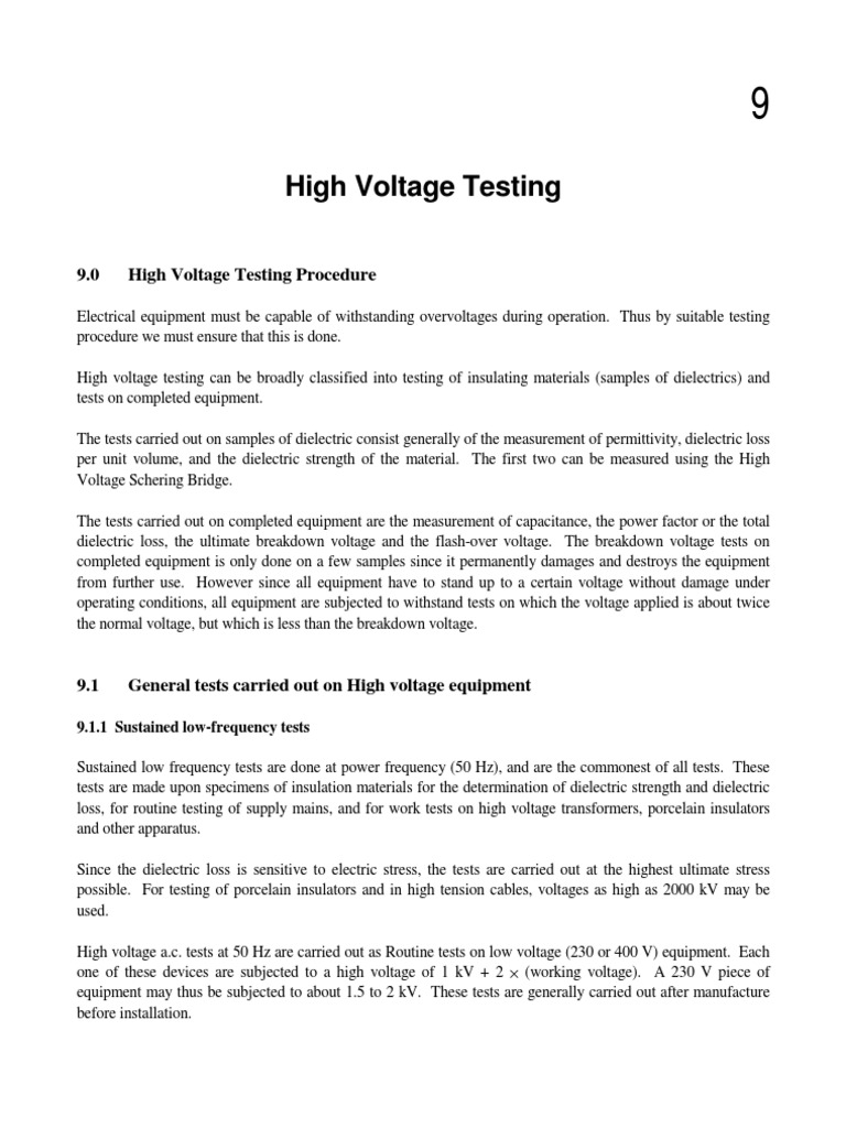 High Voltage Test Procedures PDF Insulator (Electricity) Electrical Breakdown