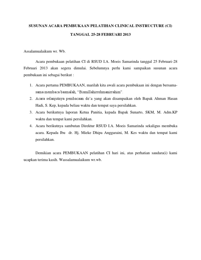 Susunan Acara Pembukaan Pelatihan Ci Pdf