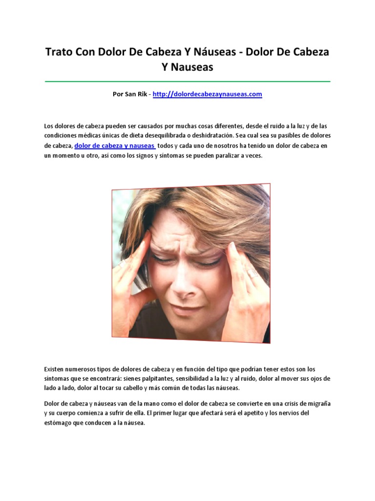 Dolor de Cabeza Y Nauseas PDF Migraña Especialidades Medicas