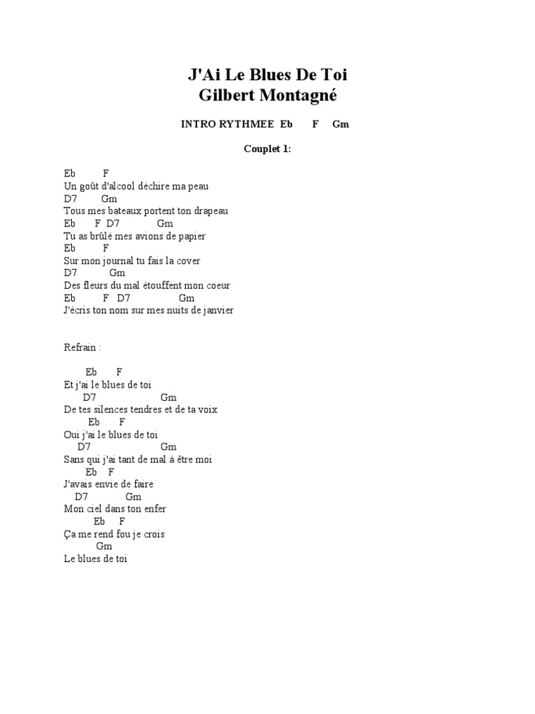 J Ai Le Blues De Toi Paroles Le Blues de Toi - Gilbert Montagne