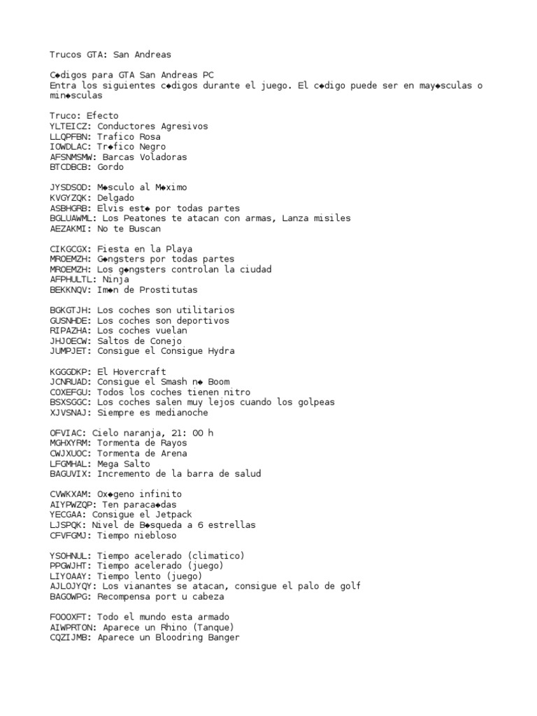 Trucos Gta San Andreas PDF Ocio Deportes