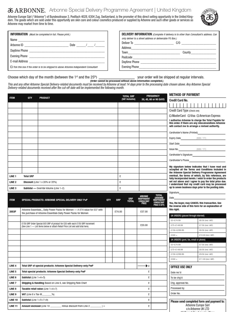 arbonne-special-delivery-agreement-form-visa-inc-credit-card