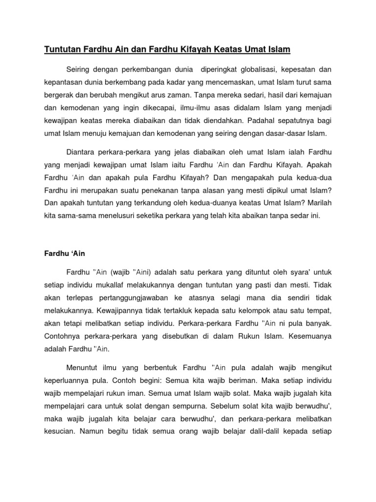 Fardhu Ain Fardhu Kifayah Tuntutannya Keatas Umat Islam Pdf