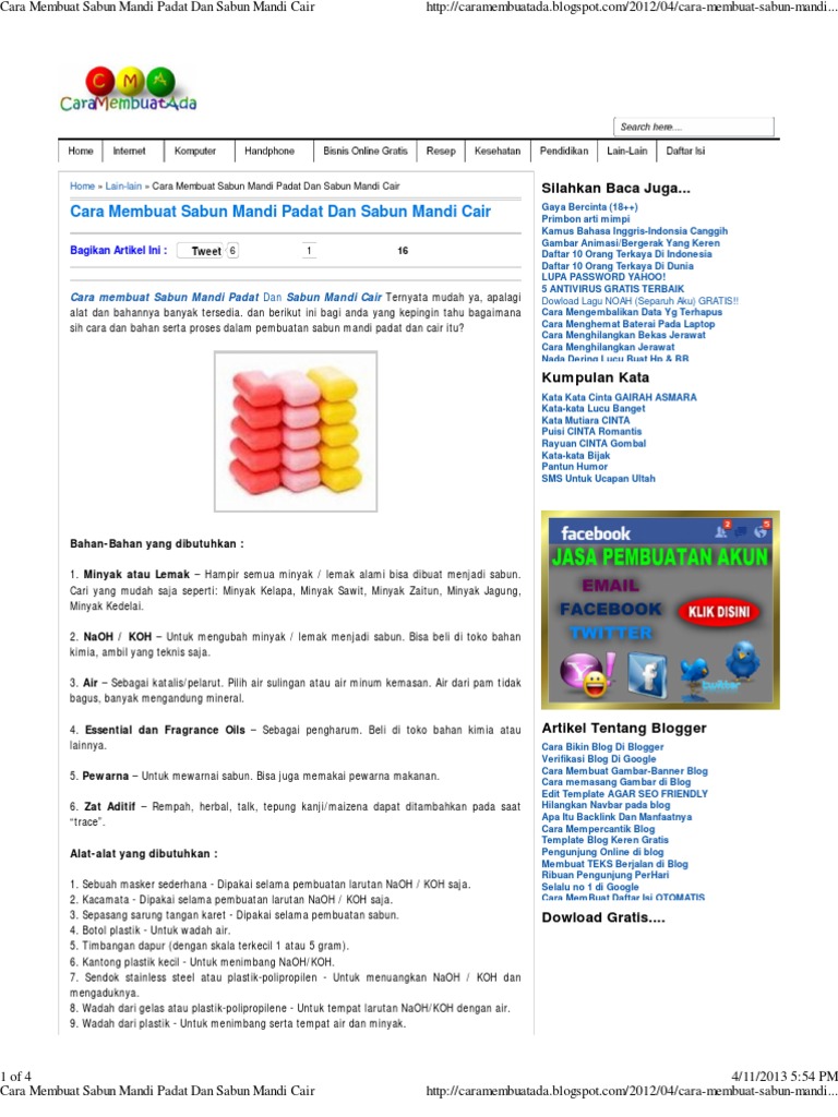 Cara Membuat Sabun Mandi Padat Dan Sabun Mandi Cair