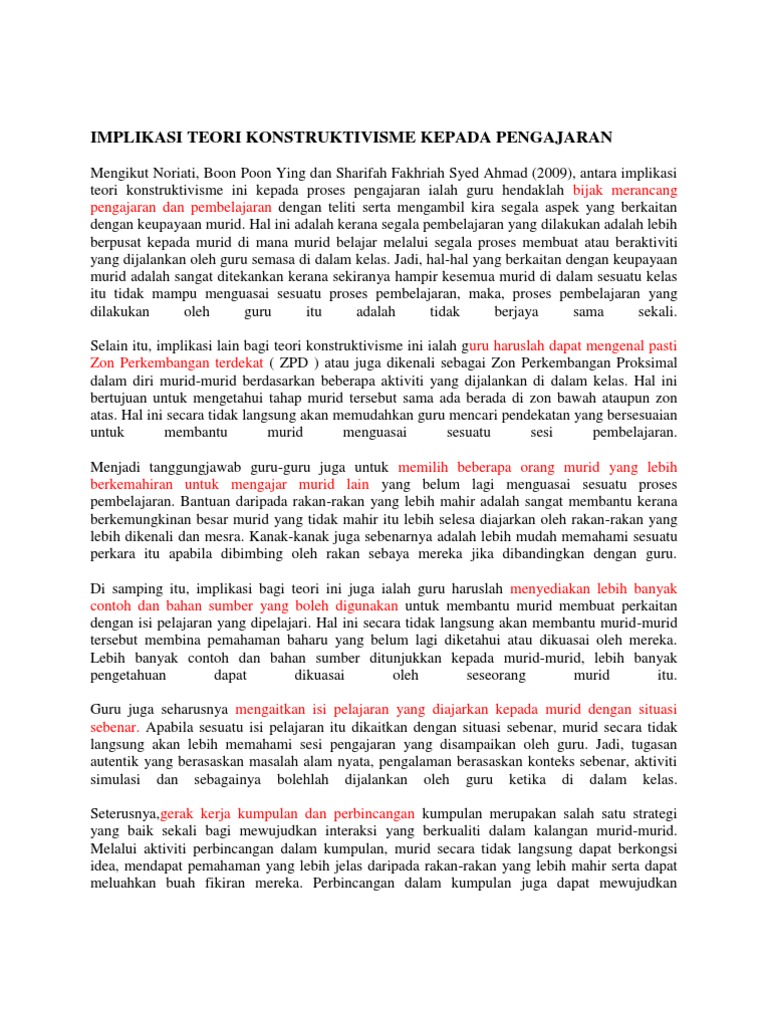 Implikasi Teori Konstruktivisme Kepada Pengajaran Pdf
