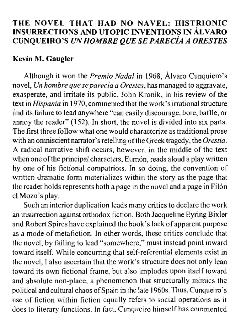 Un Hombre Que Se Parecia A Orestes Kevin M. Gaugler PDF Novels