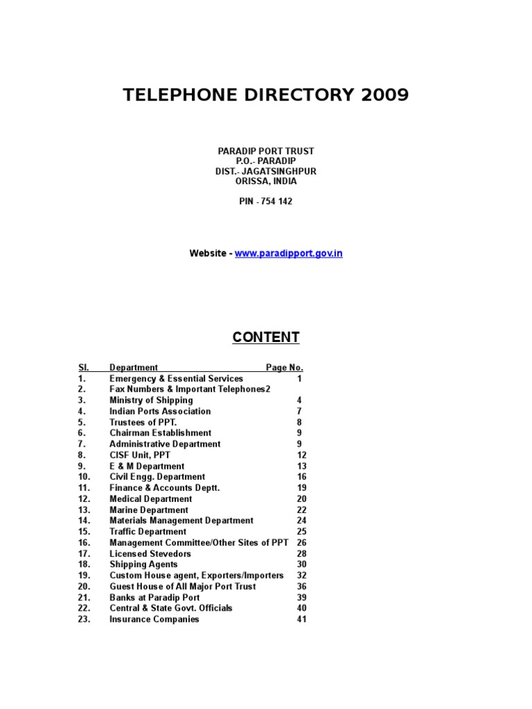 Telephone Directory 2009: Content | PDF