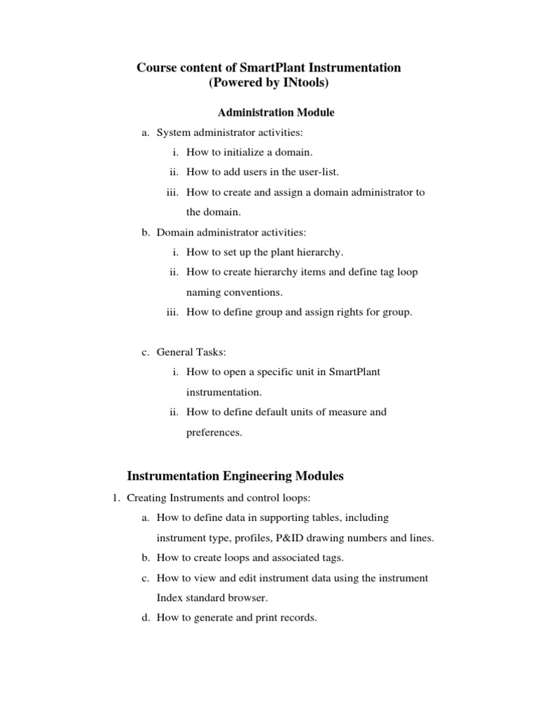 Course Content of SmartPlant Instrumentation | Download Free PDF ...