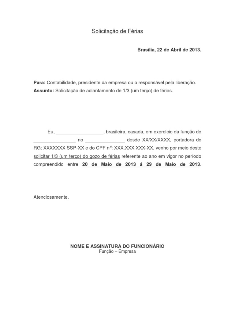 Solicitação de Férias 2013  Modelo
