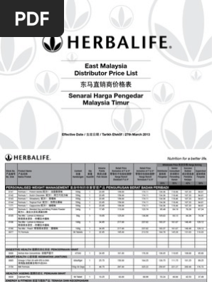 Herbalife East Malaysia Price Eff 27 March 2013