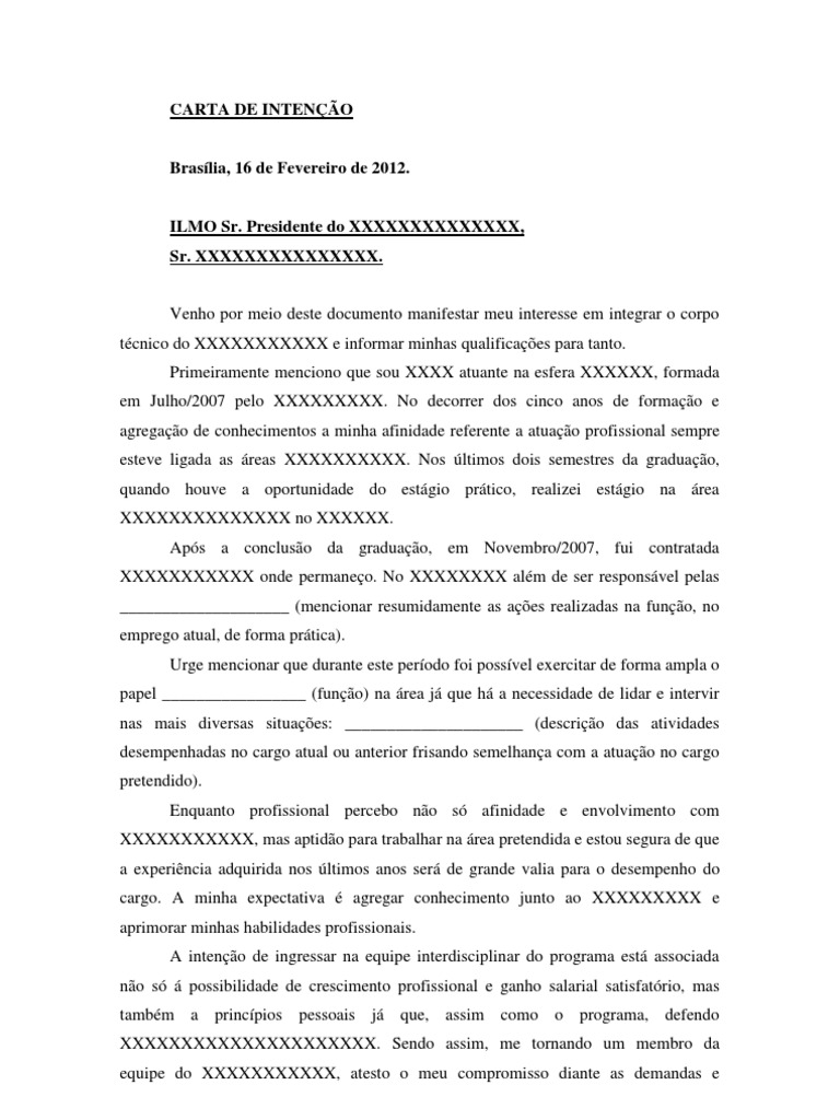 CARTA DE INTENÇÃO  Modelo