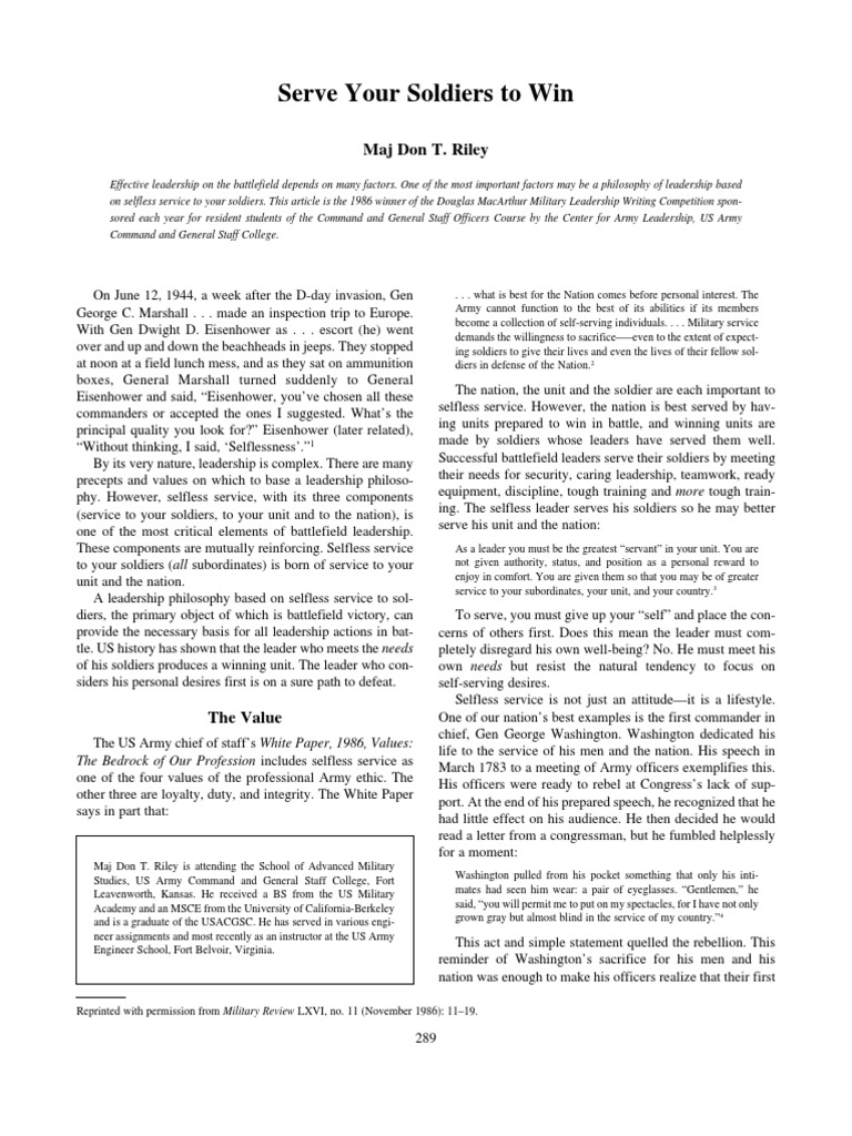 Selfless Service: Key to Army Leadership | PDF