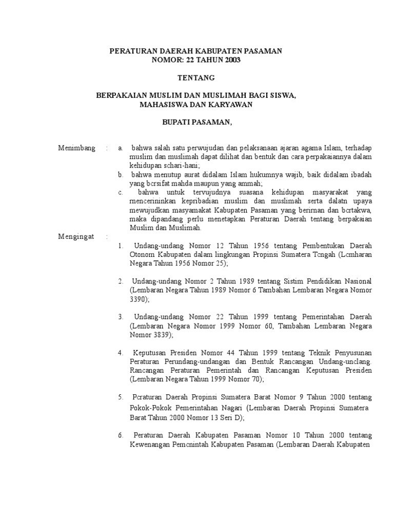 Peraturan Pakaian Muslim di Pasaman | PDF