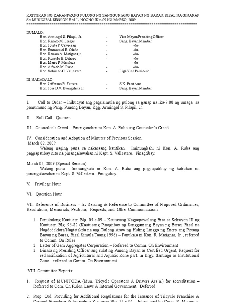 Barangay Session Minutes Adoption | PDF | Travel