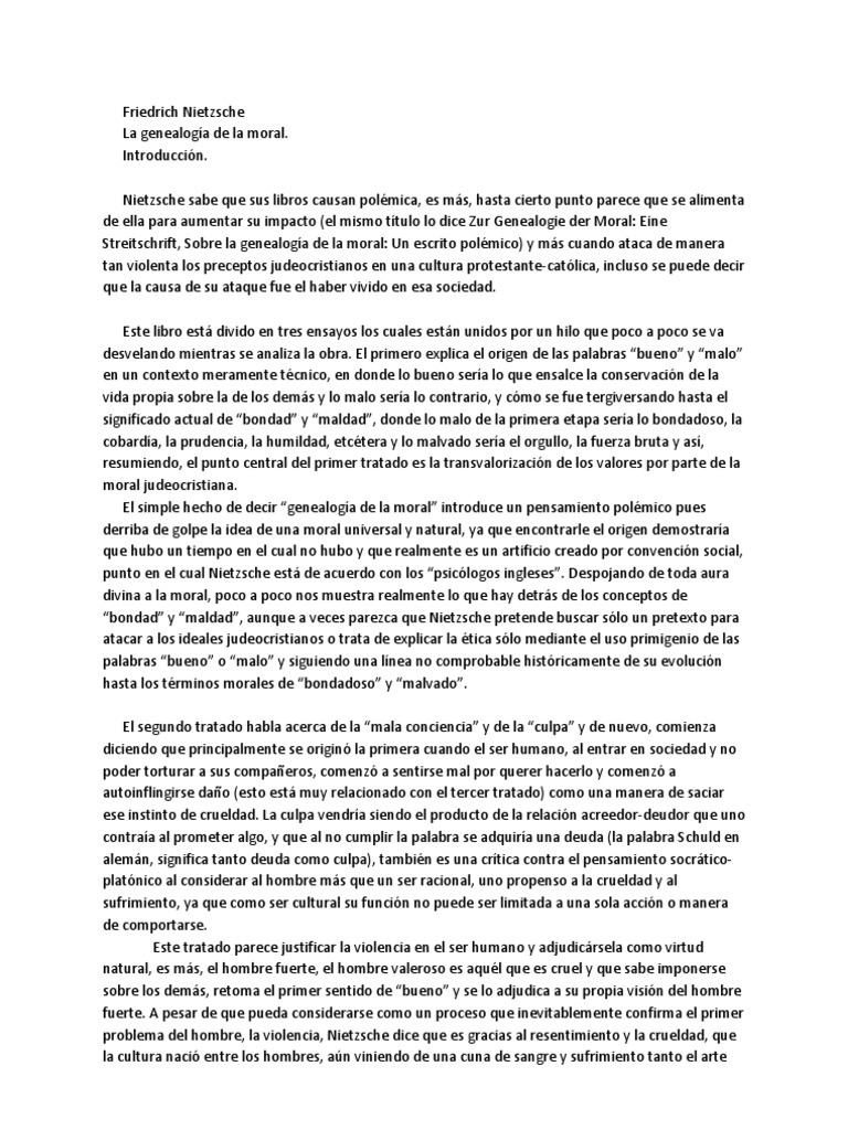 Resumen Genealogía de la Moral Friedrich Nietzsche