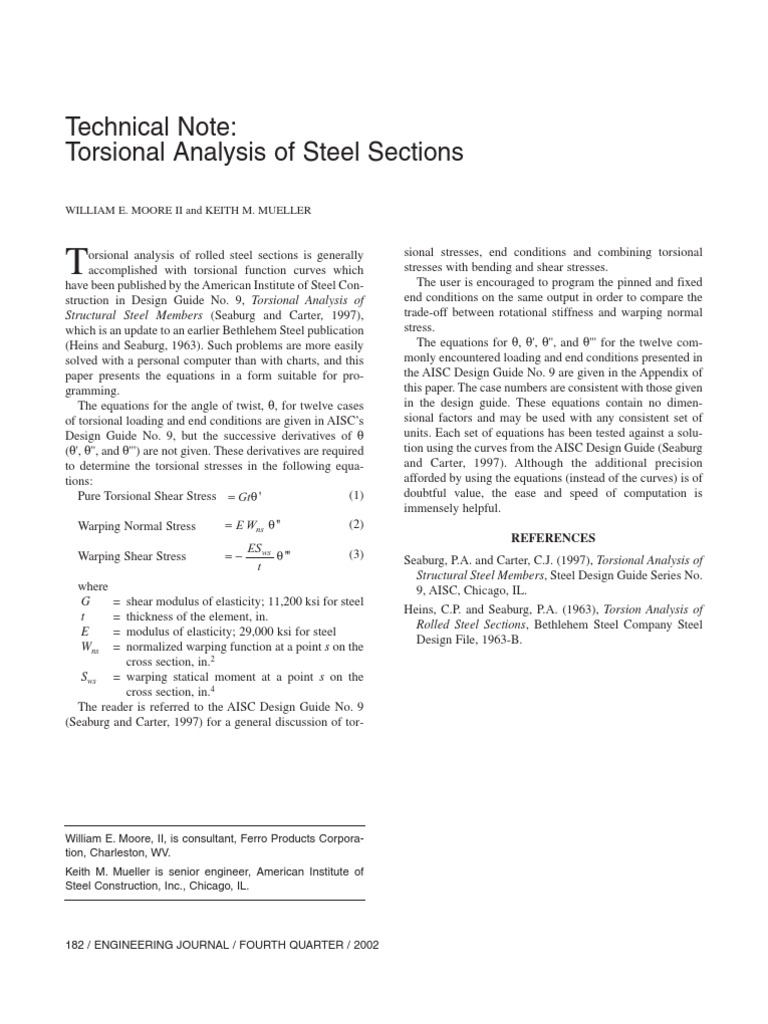 Technical Note Torsional Analysis of Steel Sections | PDF | Stress ...