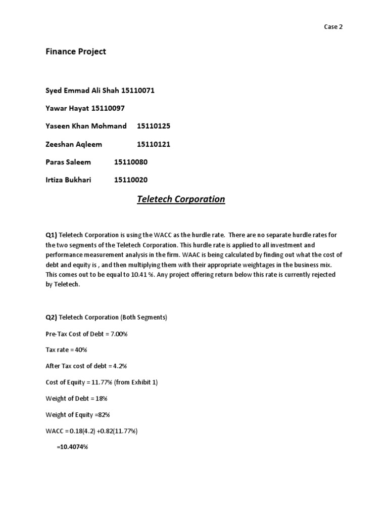Finance Case 2 Completed | PDF | Cost Of Capital | Net Present Value