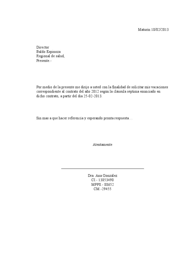 Solicitud De Vacaciones Pdf