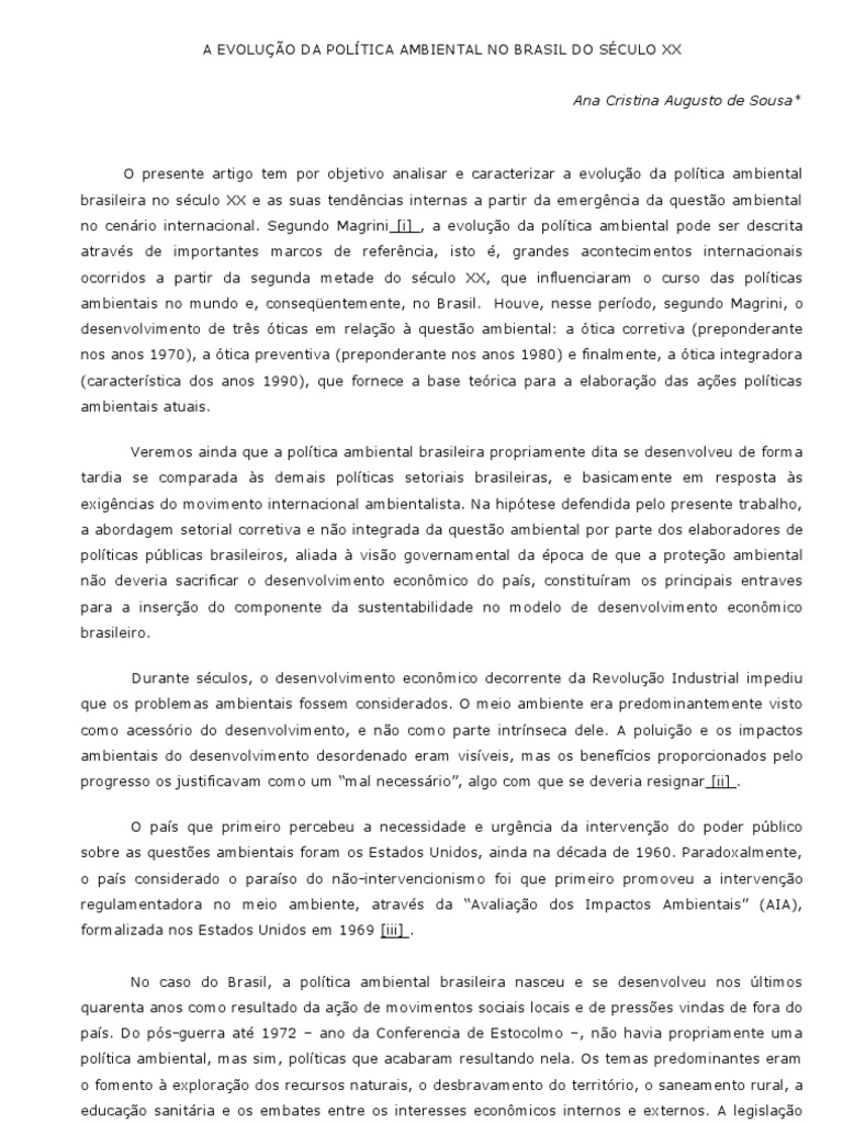Evolução da Política Ambiental no Brasil | PDF | Movimento ...