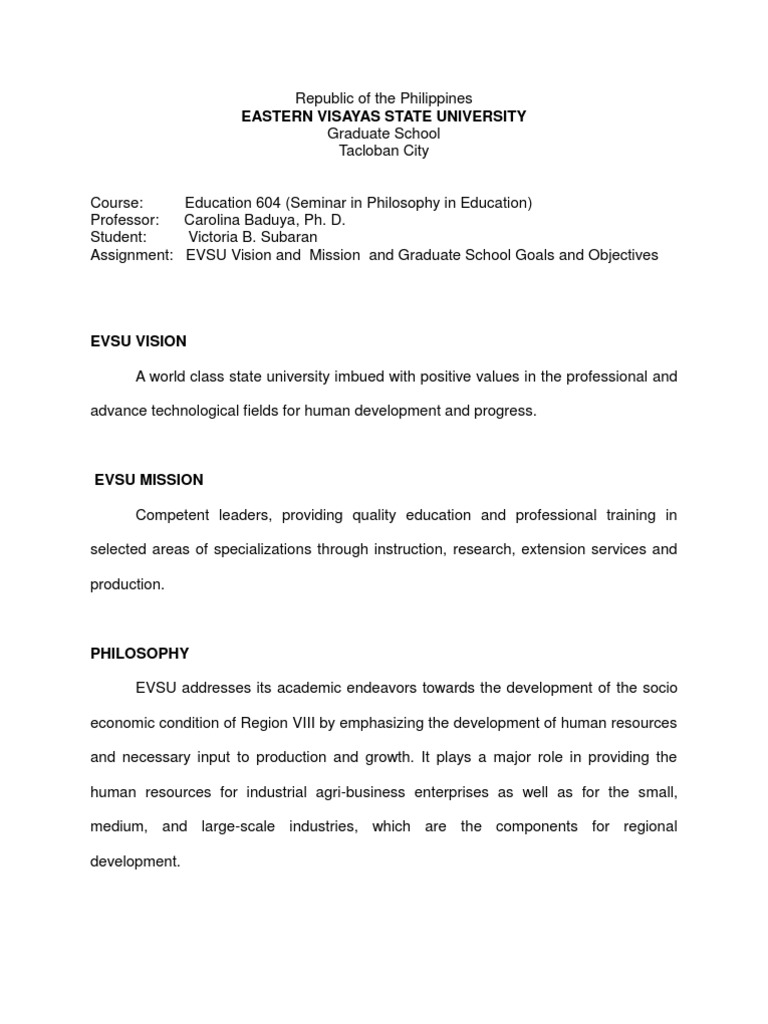 EVSU Mission and Vision Overview | PDF