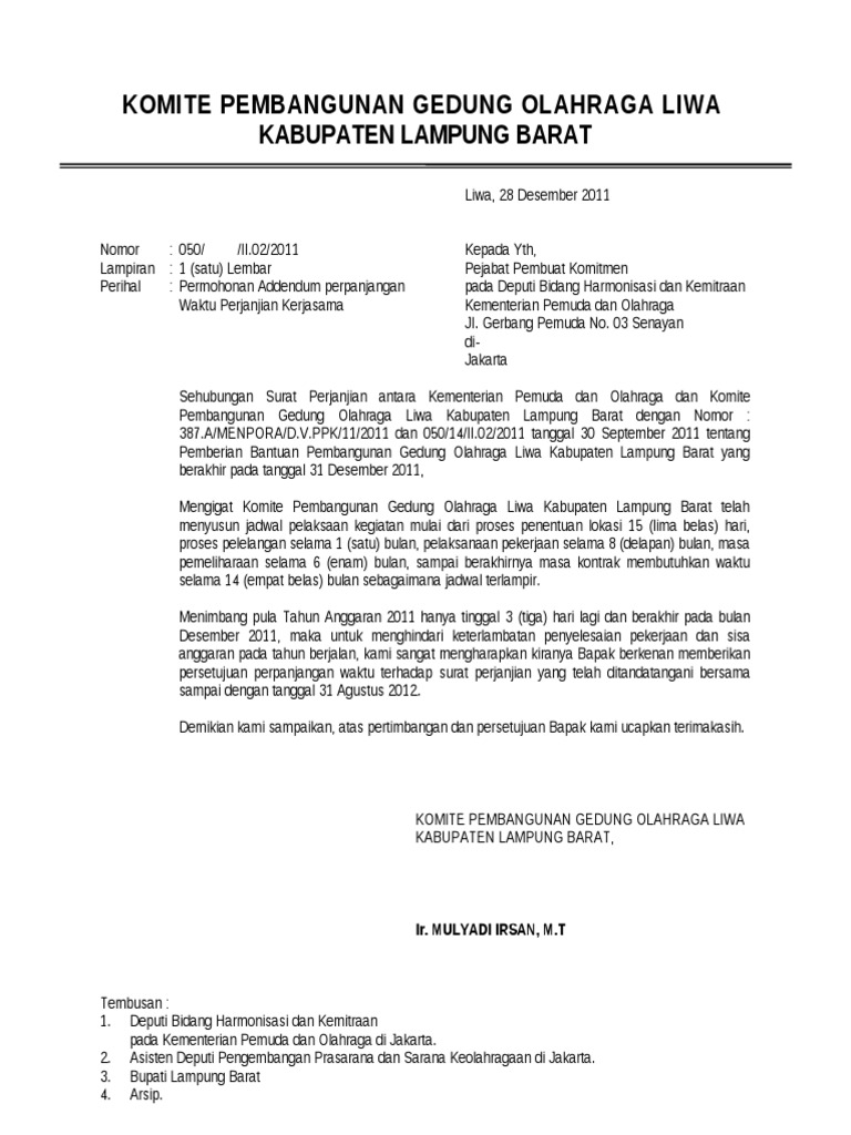 Contoh Surat Addendum Perpanjangan Waktu Pekerjaan Contoh Surat