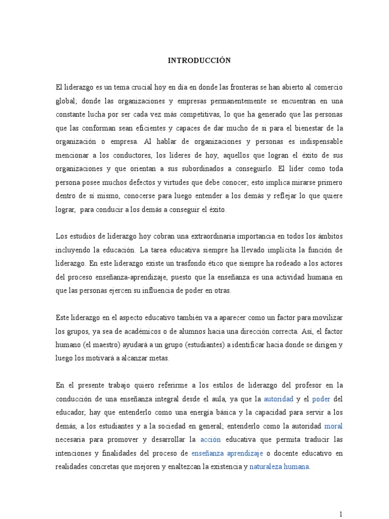 Liderazgo Del Maestro en El Aula | PDF | Liderazgo | Conceptos psicologicos