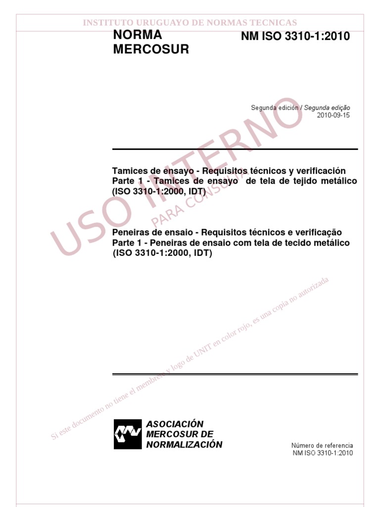 Norma ISO 3310-1: Tamices de ensayo | PDF | Organización internacional ...