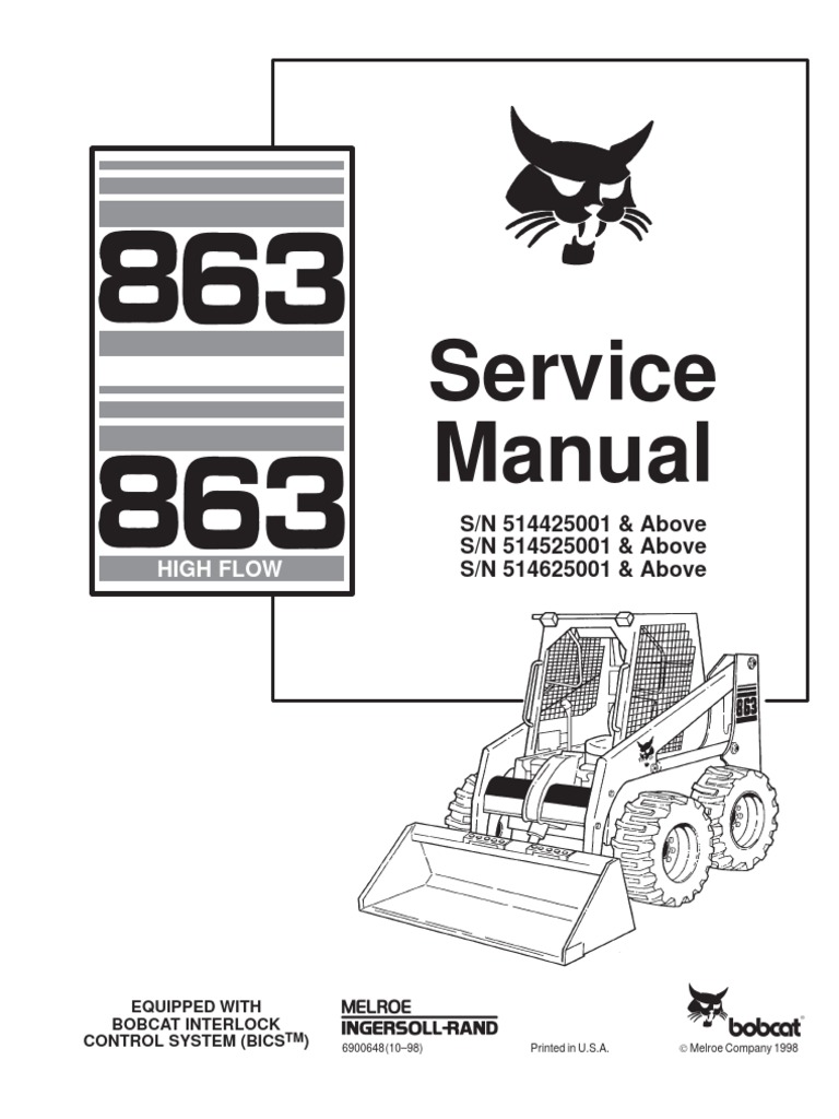Bobcat 863 Skid Steer Loader Service Repair Workshop Manual Download S N Above S N Above S N Above Elevator Transmission Mechanics